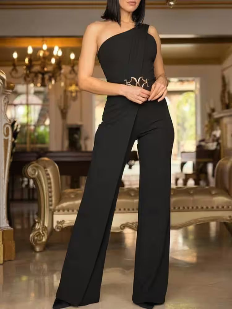 Jumpsuit Casual Wide-Leg Romper with Metal Belt - Additional View 2