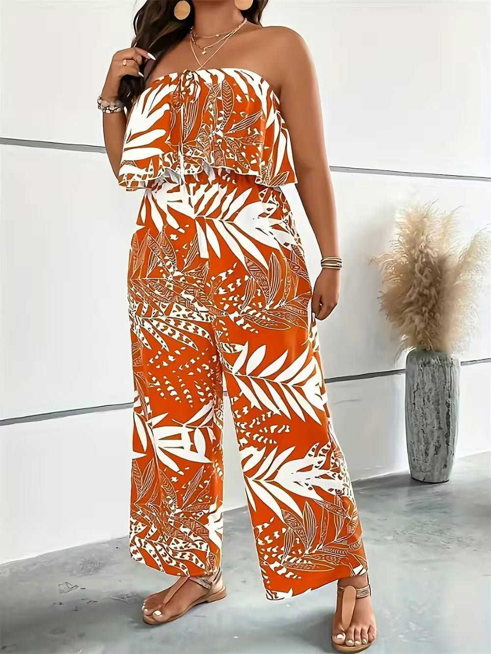 Plus Size Sexy Off Shoulder Ruffle Jumpsuits - Additional View 4