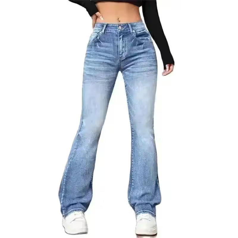 Bottoms - Casual Micro Flares Jeans Vintage Mid