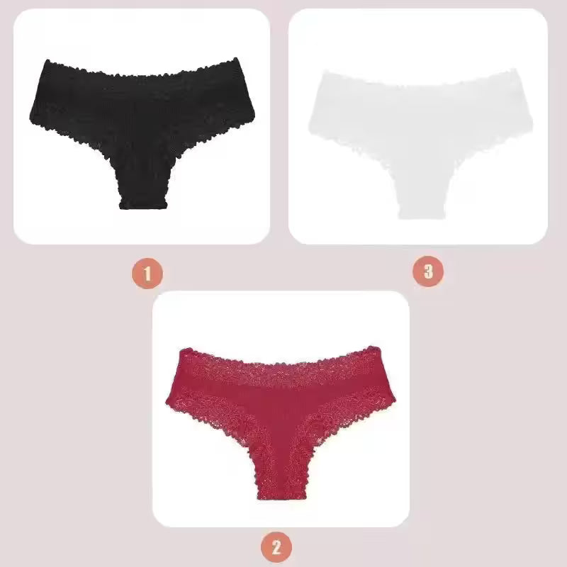 3PCS Lace Seamless Cotton Panties Ribbed Brazilian - Additional View 70