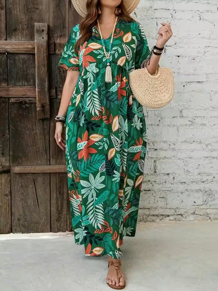 Dresses - Plus Size Dress Spring New Printed V-neck