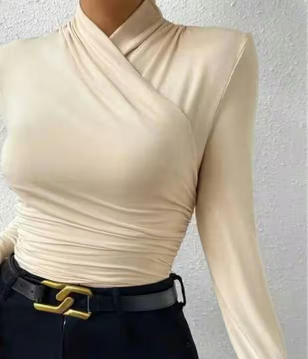 Dresses - T-Shirt Long Sleeve Slim Cross Neck Sexy