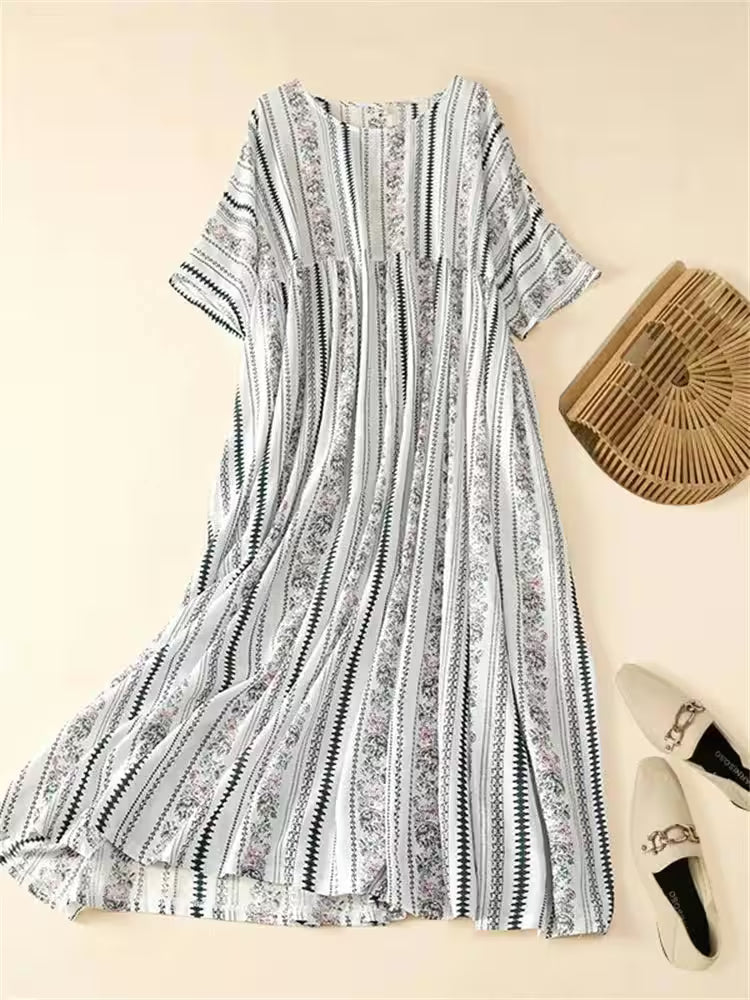 Dresses - Plus Size Pleated Vintage Floral Dress Casual