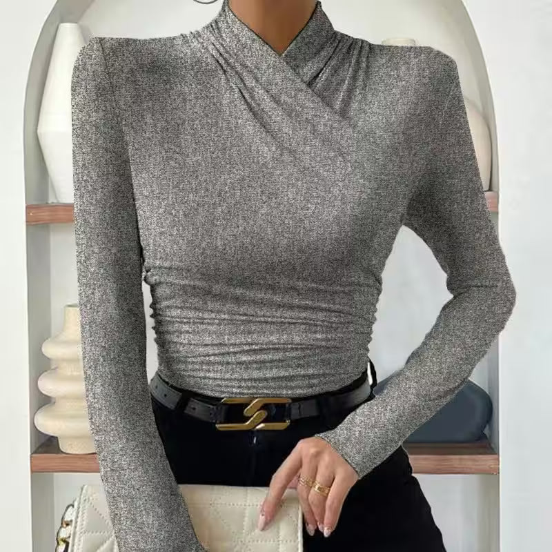 T-Shirt Long Sleeve Slim Cross Neck Sexy - Additional View 6