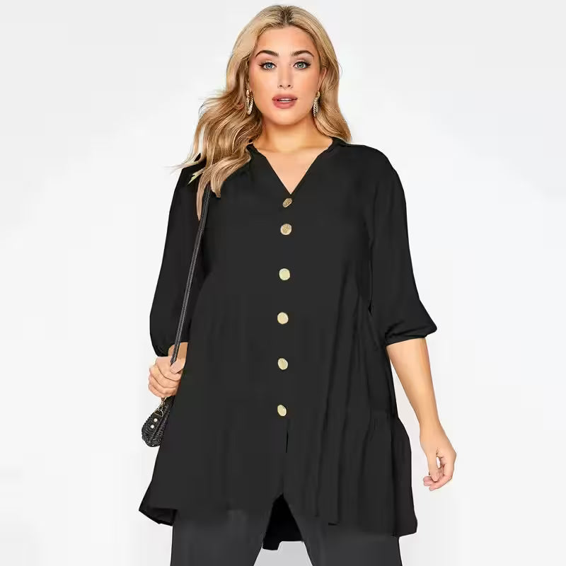 Dresses - Plus Size Button Down Elegant Spring Autumn Tunic Tops