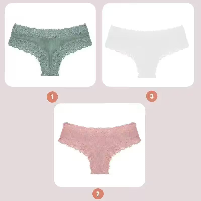 3PCS Lace Seamless Cotton Panties Ribbed Brazilian - Additional View 45