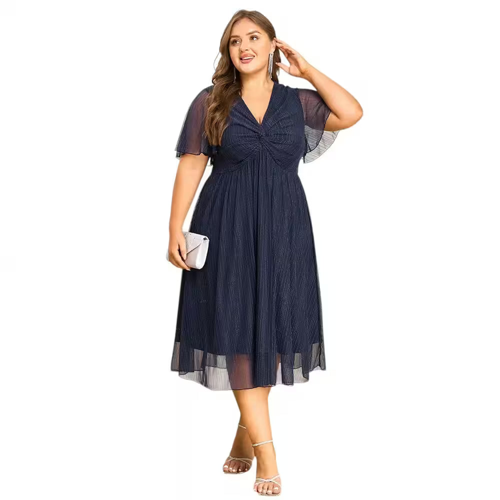 Plus Size V-Neck Solid Dresseegant Evenings - Additional View 2