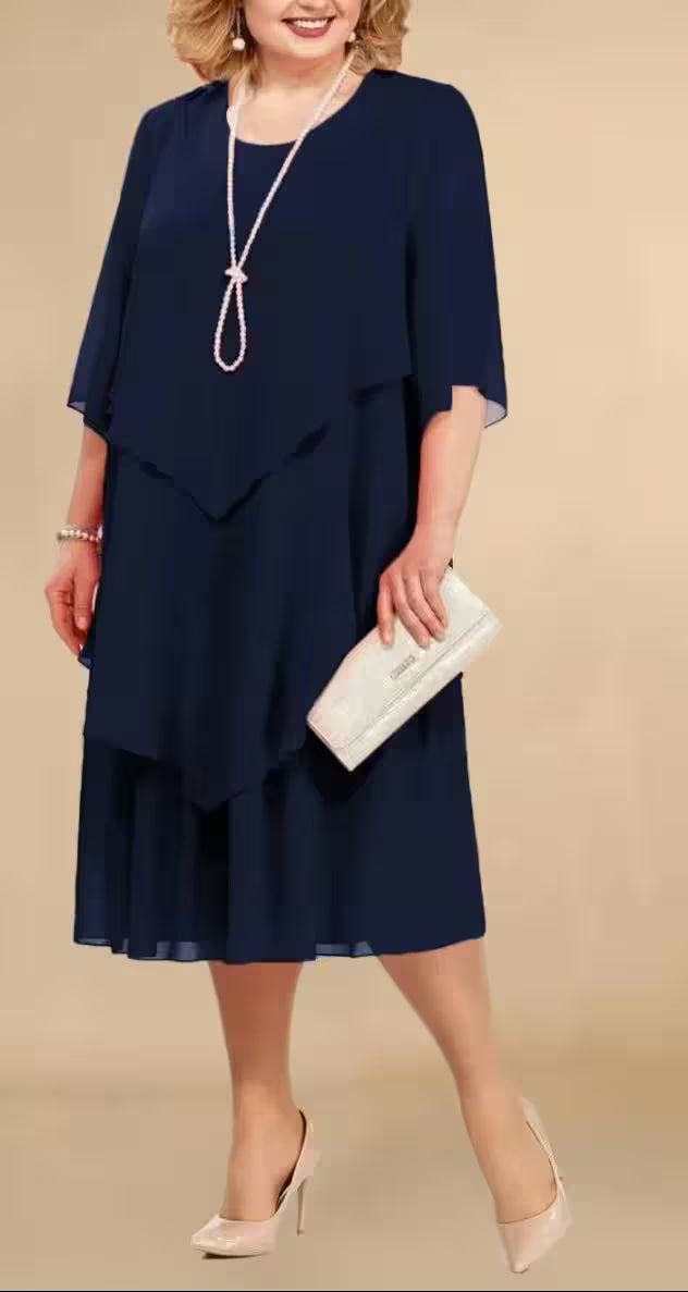 Plus Size Elegant Chiffon Dress Irregular - Additional View 3