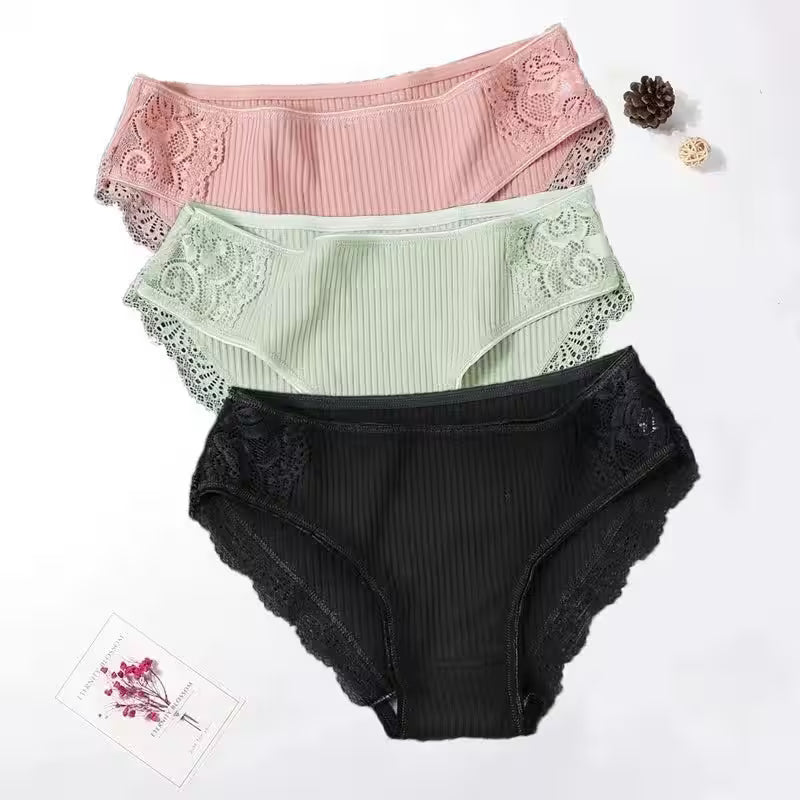 Floral Lace Cotton Panties Underwear Comfortable Lingerie 3PCS/Set - Additional View 11