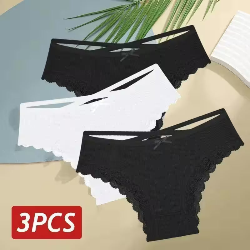3PCS/Set Cotton Panties Sexy Low Rise Lace Brazilian - Additional View 55