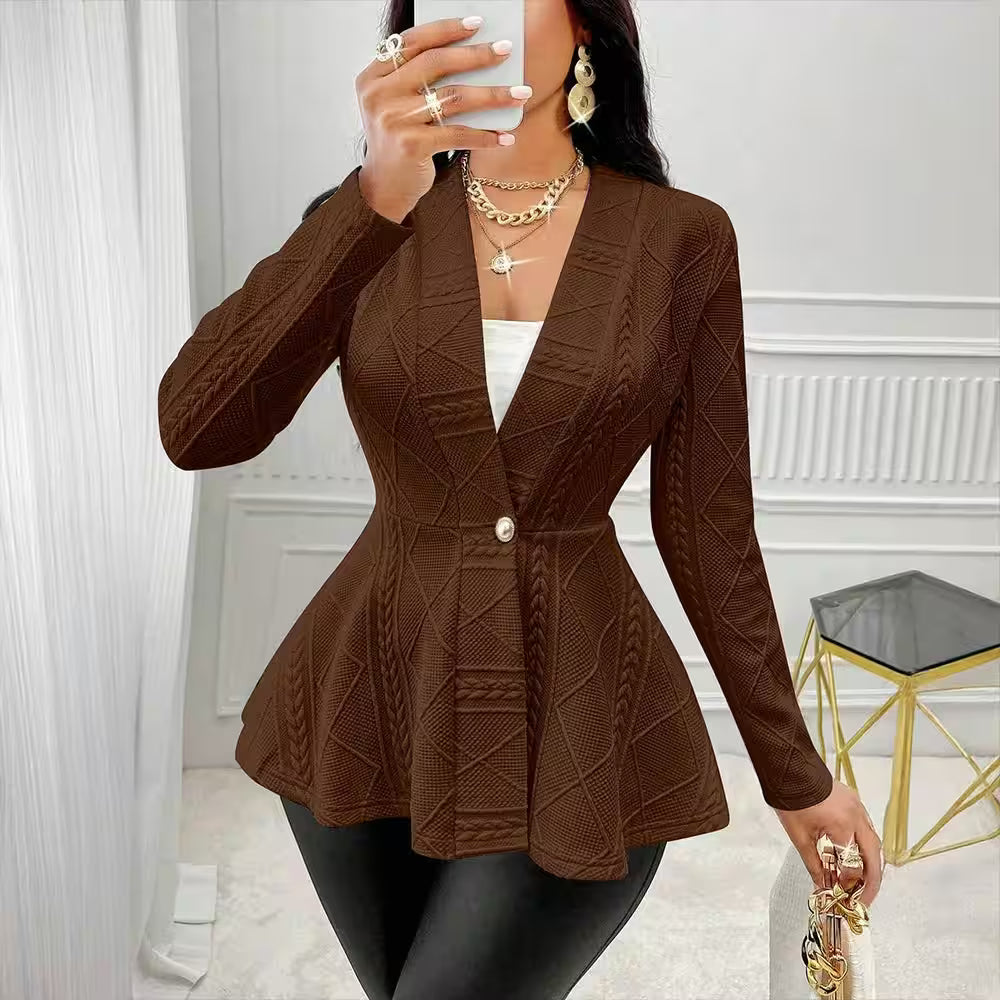 Coats Autumn Fashion Single Button Plain Long Sleeve V-Neck - Additional View 2