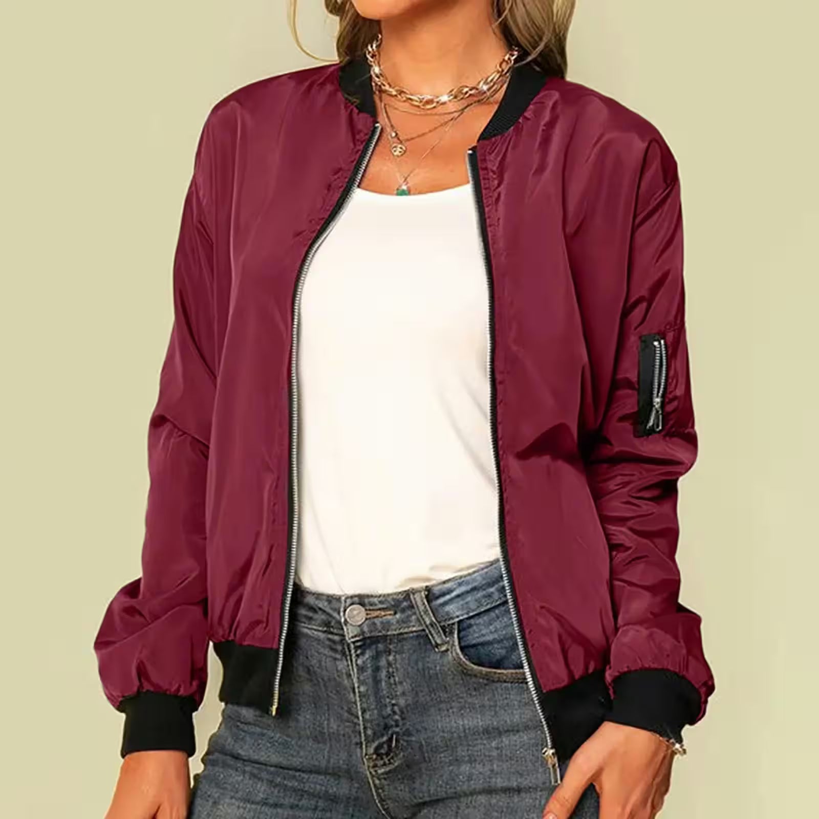 Fashion Solid Jackets Zipper Coats Casual - Additional View 3