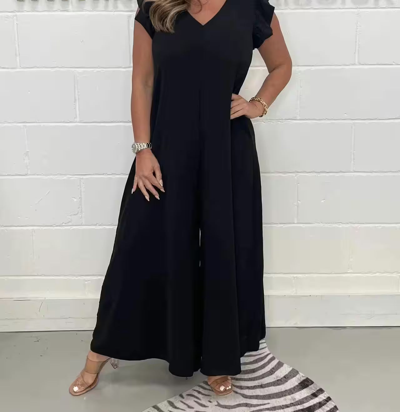 Ruffled Wide-leg Trousers Solid Casual Jumpsuit - Additional View 7