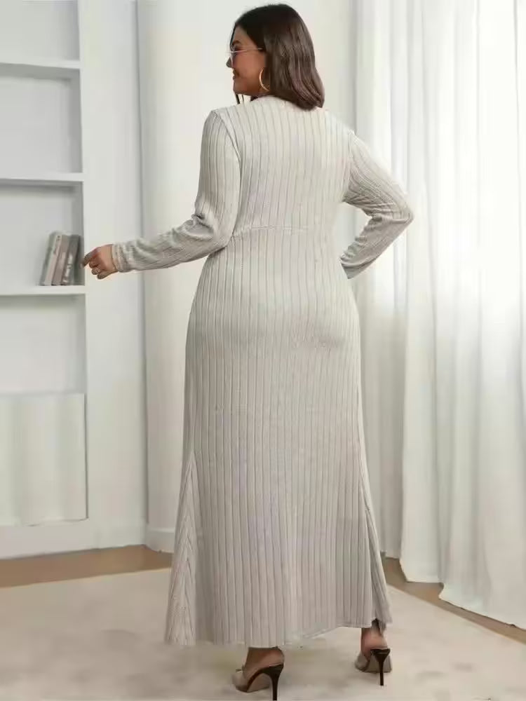 Plus Size Knitted Long Dress Patchwork - Additional View 2