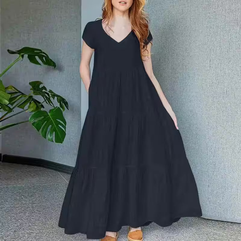 Dress Bohemian Holiday Sundress V Neck Short Sleeve - Additional View 6