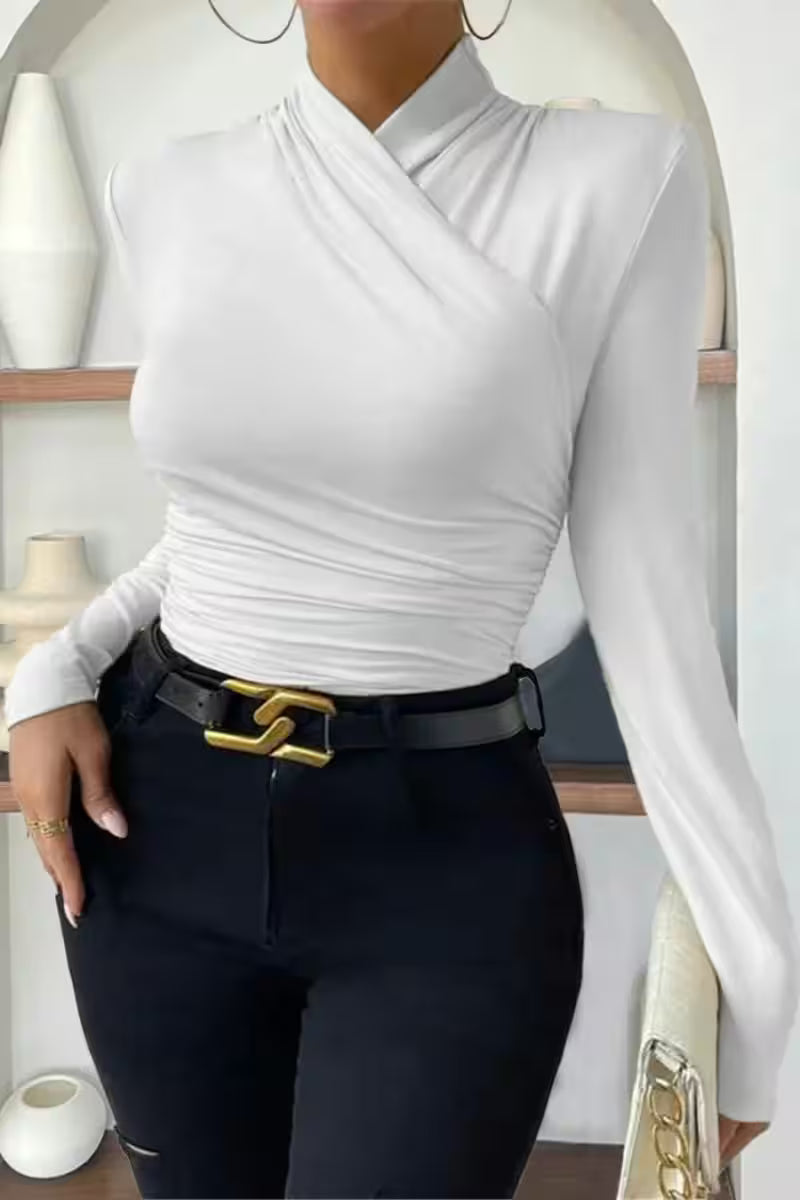 T-Shirt Long Sleeve Slim Cross Neck Sexy - Additional View 2