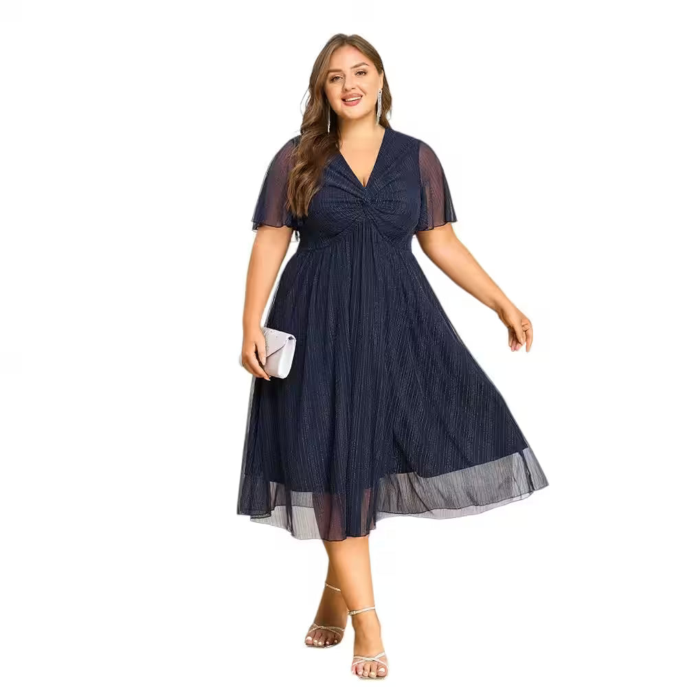 Plus Size V-Neck Solid Dresseegant Evenings - Additional View 3