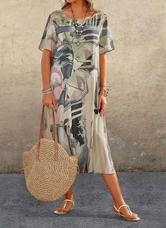 Dress O-neck Short Sleeve Loose Fashion Casual Print - Additional View 4