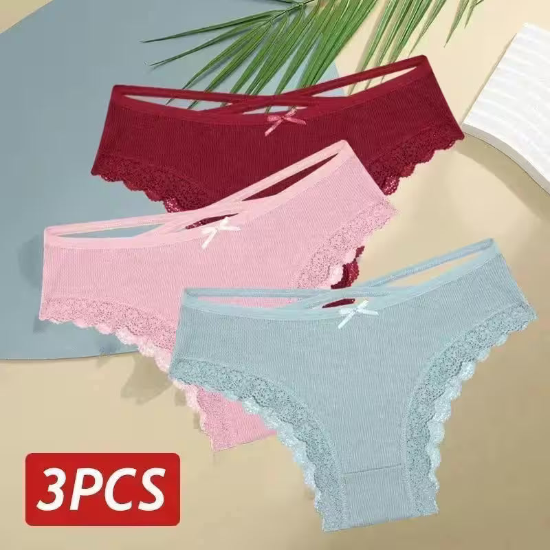 3PCS/Set Cotton Panties Sexy Low Rise Lace Brazilian - Additional View 69