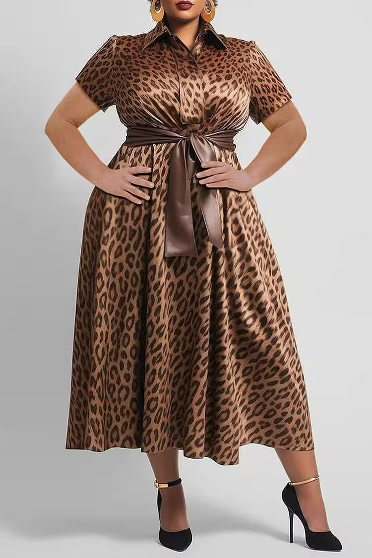 Plus Size Leopard Printed Dress Casual - Additional View 3