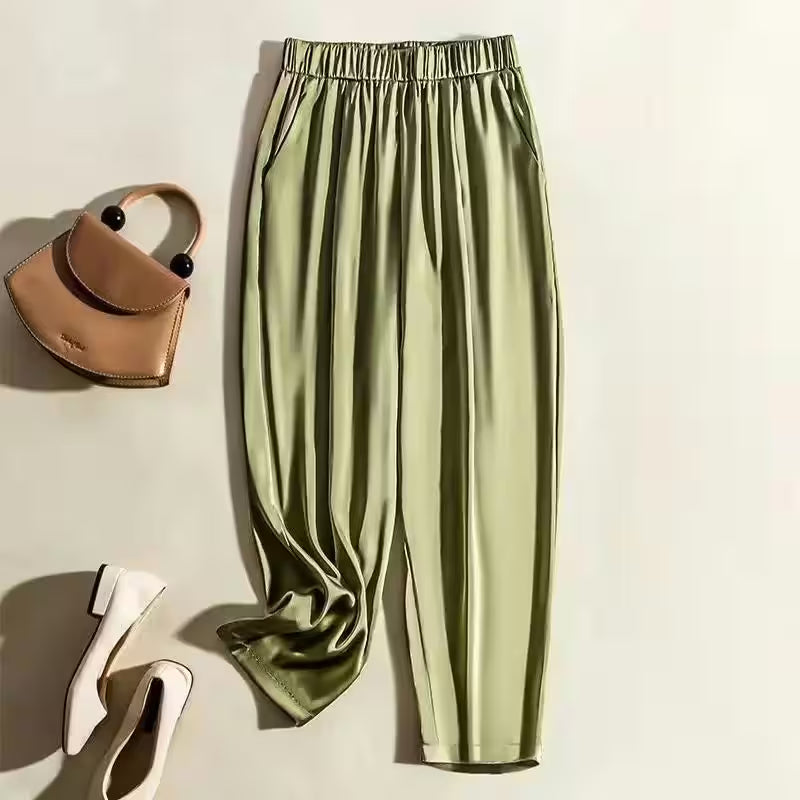 Tops - Silk Smooth Wrinkle Straight Pants