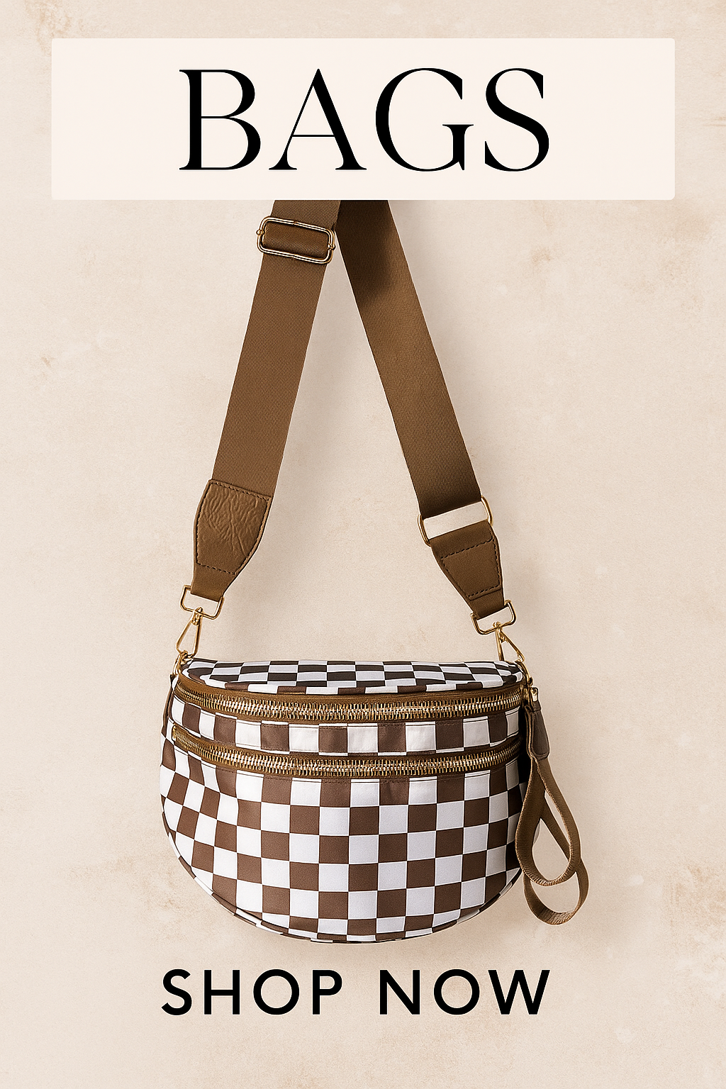 Checkered Bum Bag Crossbody - Lightweight Nylon Travel Bag for Women