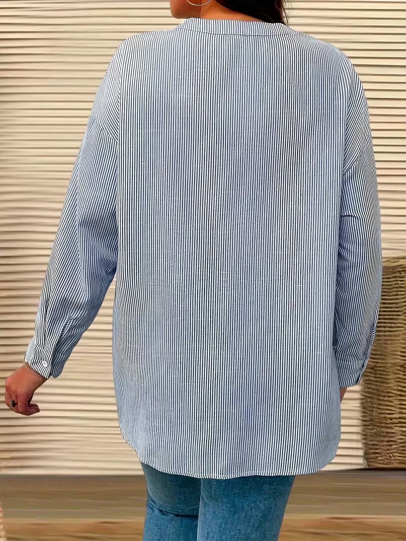 Plus Size Casual Shirt Office Lady Stripe Curve Clothing - Additional View 2