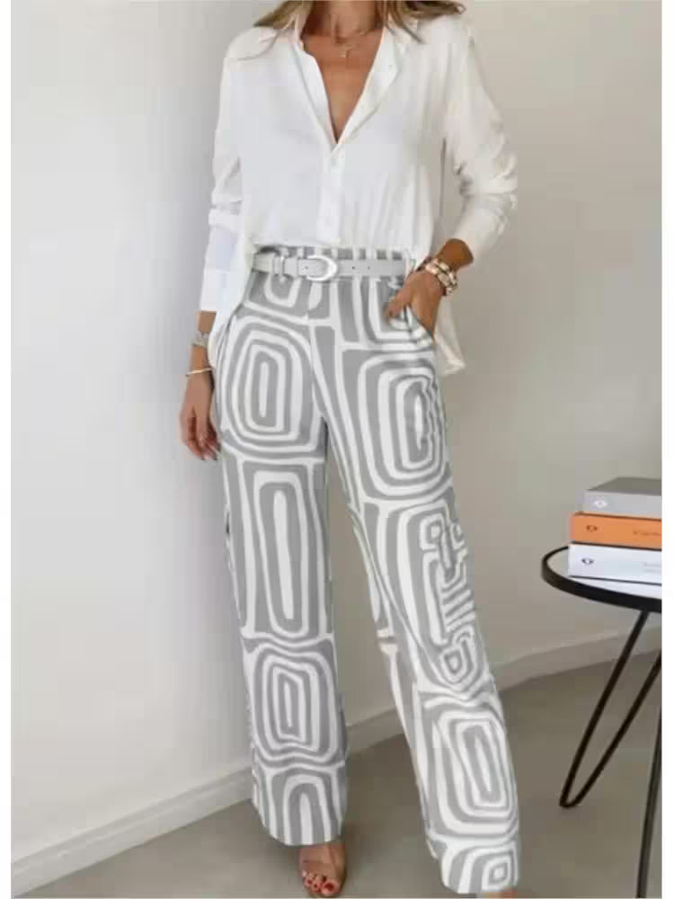 Shirt Elastic Waist Print Trousers 2Piece Set spring 2025 - Additional View 6