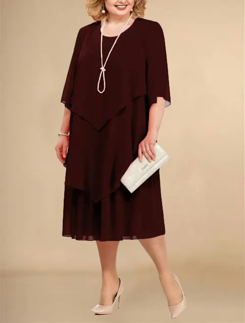 Plus Size Elegant Chiffon Dress Irregular - Additional View 7