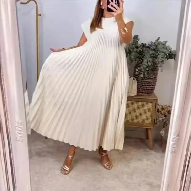 Dress fashion O-Neck Sleeveless Pleated Maxi - Women's Fashion - View 3