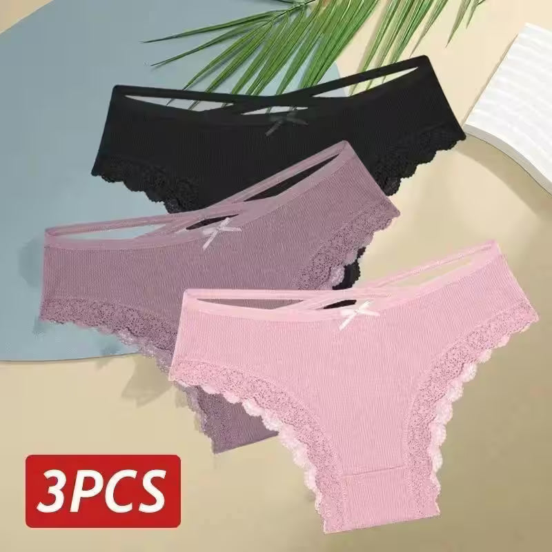 3PCS/Set Cotton Panties Sexy Low Rise Lace Brazilian - Additional View 30