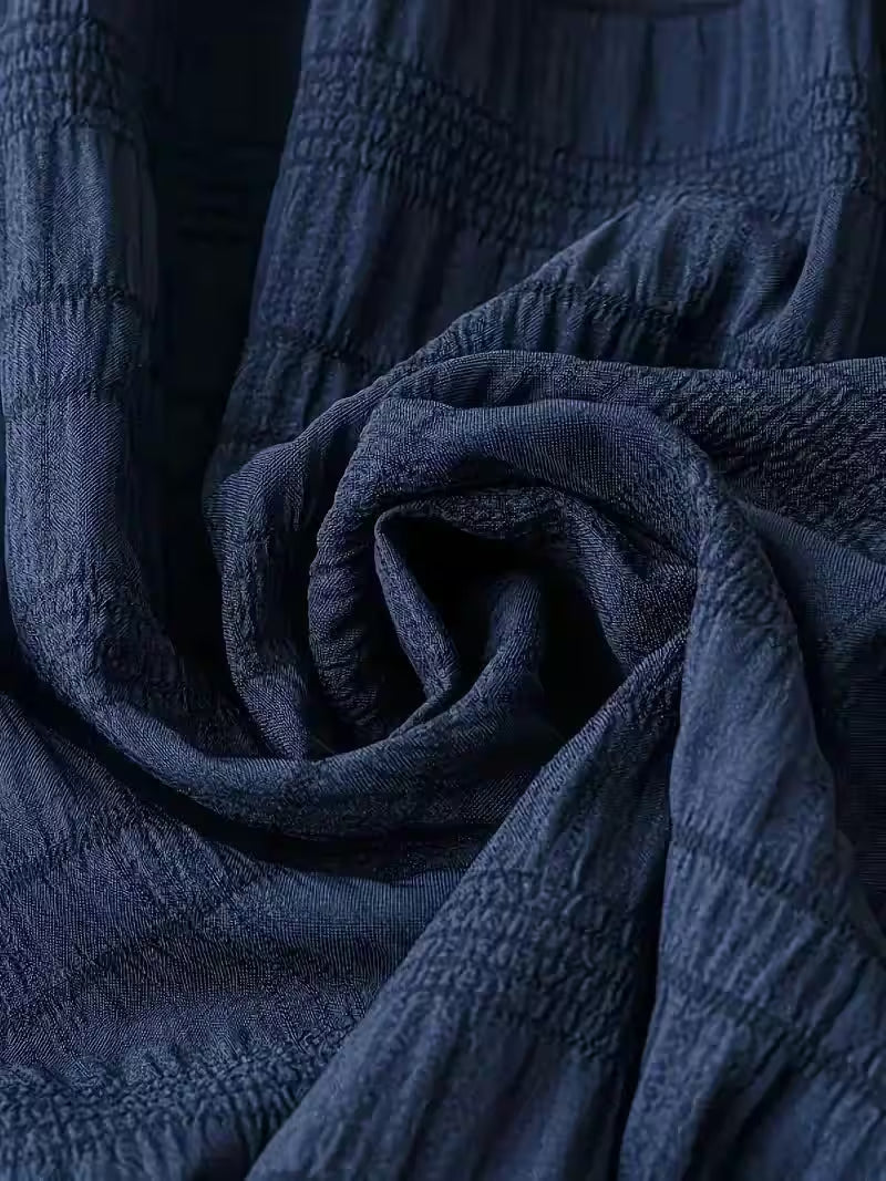 Plus Size Casual Dress with Textured Lantern Sleeves - Additional View 3