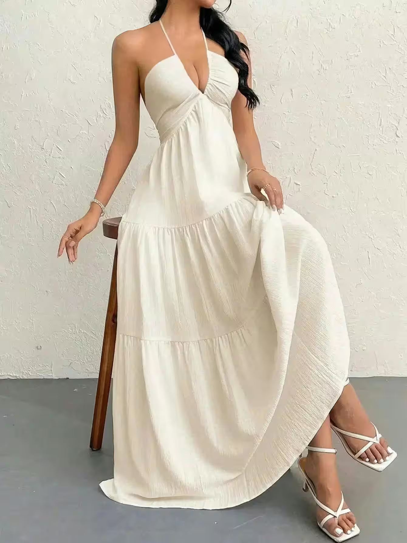 Boho Chiffon Halter Maxi Dress - Women's Fashion - View 8