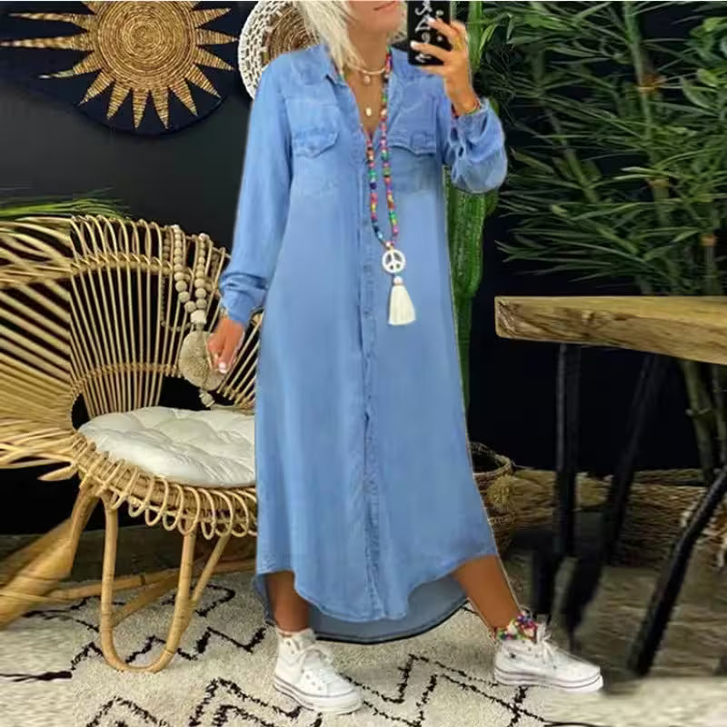 Plus Size Casual Dress Elegant Button Long Sleeve - Additional View 7