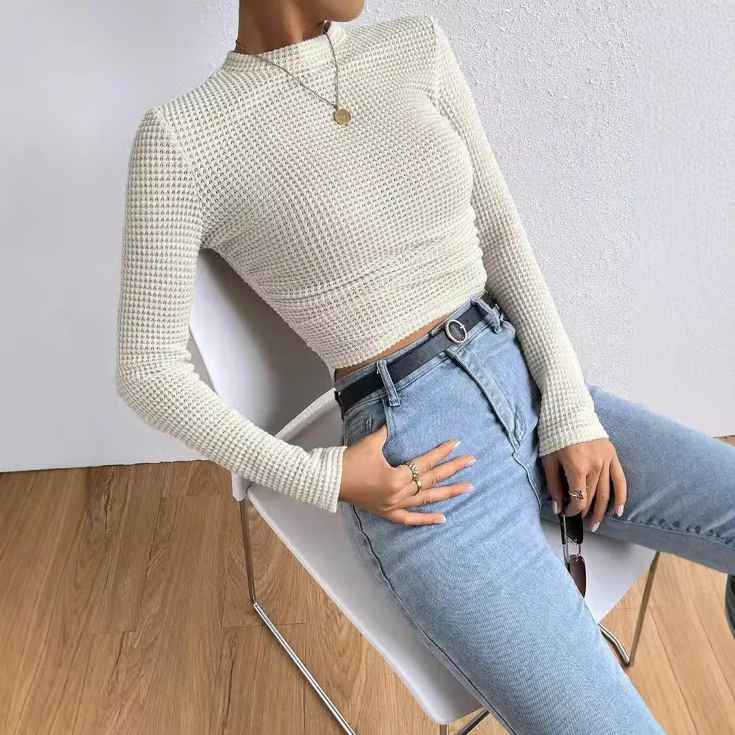 T-shirt Long-sleeved Sexy Slim Round Neck Top - Additional View 2