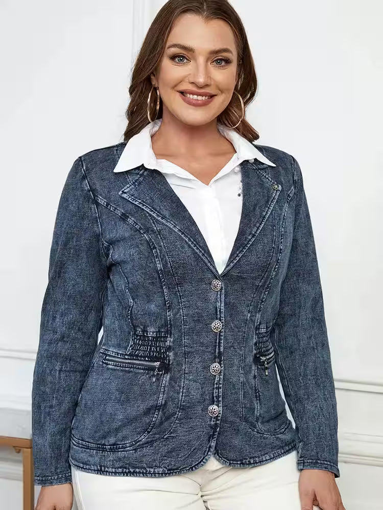 Plus Size Casual Denim Jacket Loose Fit Classic - Additional View 6