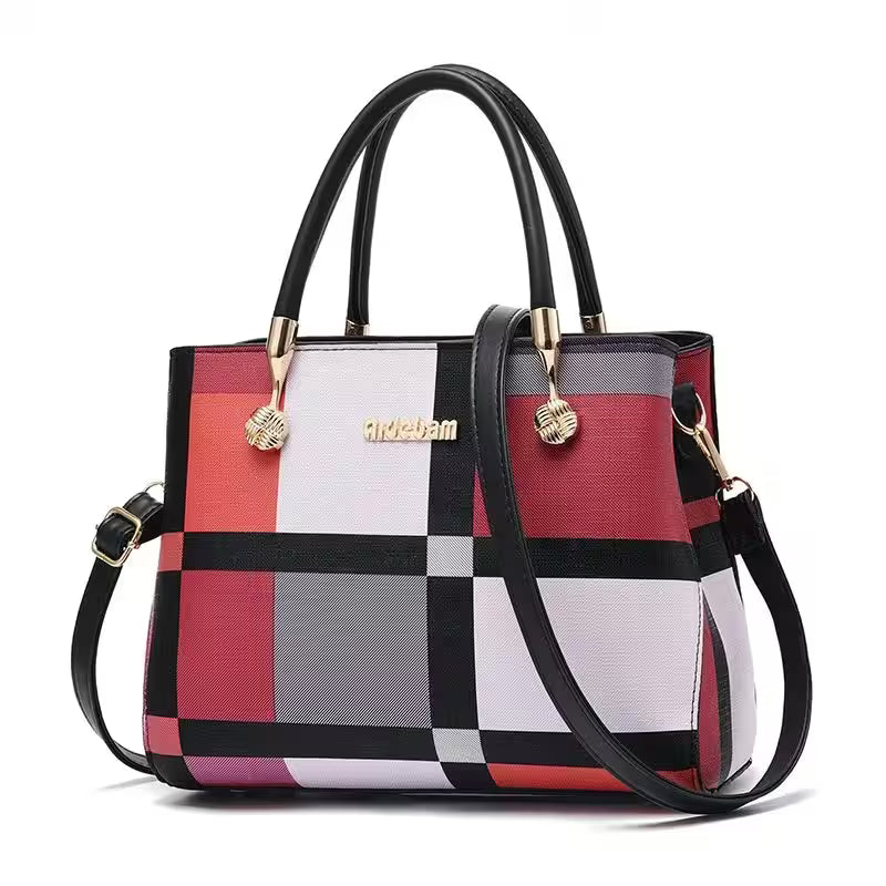 Plaid Pattern Handbag, Pompom Decor - Additional View 7