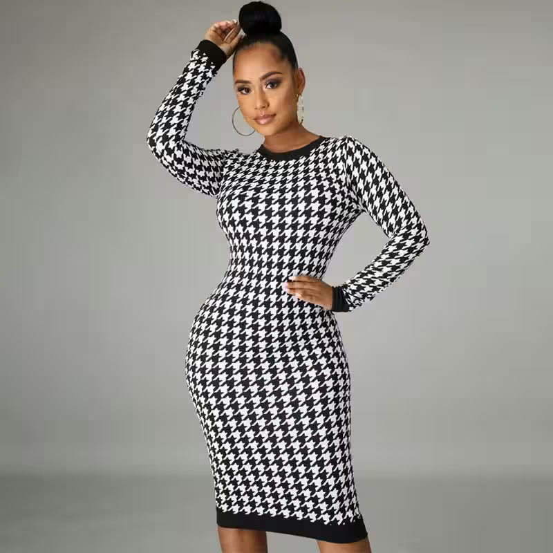Midi Dress Sexy Streetwear Autumn Winter Elegant Slim - Additional View 2