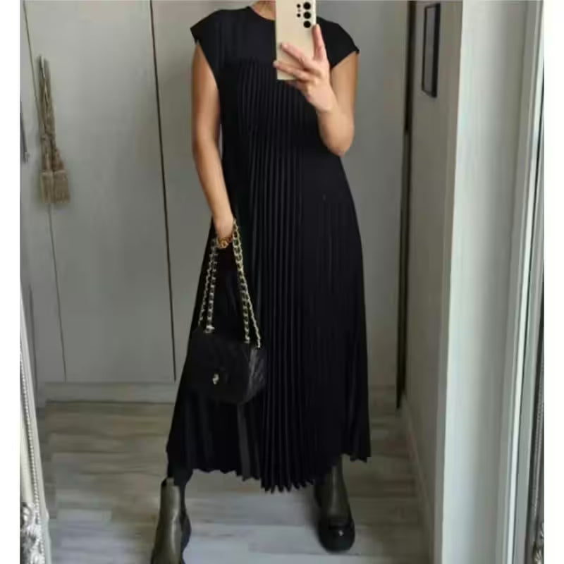 Dress fashion O-Neck Sleeveless Pleated Maxi - Women's Fashion - View 4
