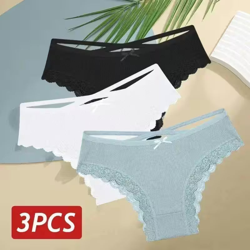 3PCS/Set Cotton Panties Sexy Low Rise Lace Brazilian - Additional View 24