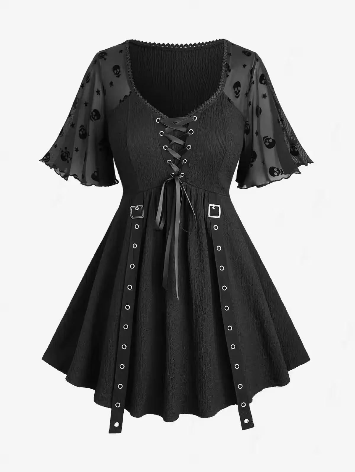 Plus Size T-Shirt Black Skulls Stars Tops Costumes - Additional View 6