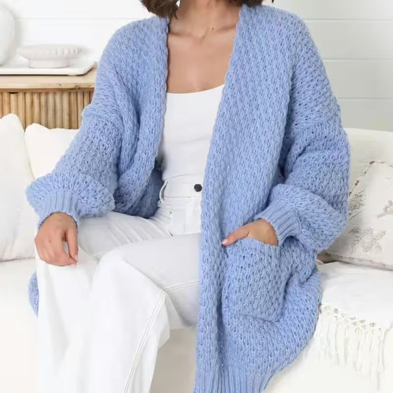 Plus size front chunky knitted pocket cardigan sweater - Additional View 3