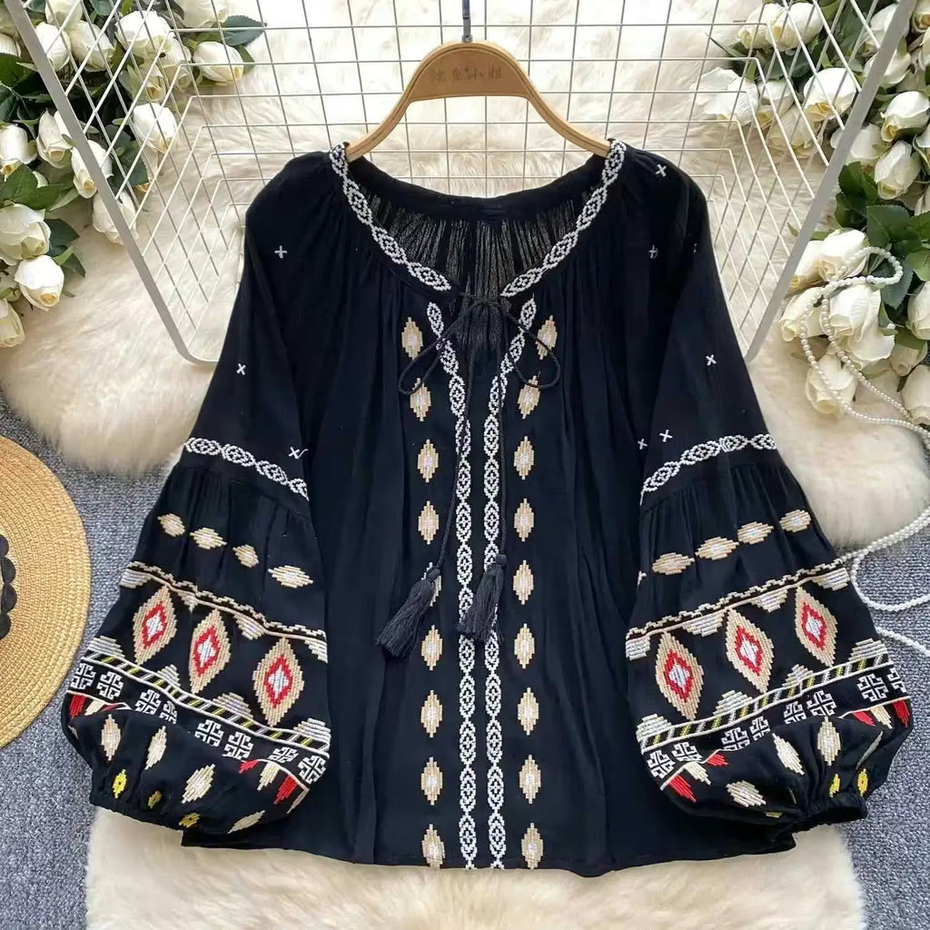 Chic Casual Puff Embroidered Lantern Sleeve Long - Women's Fashion - View 7