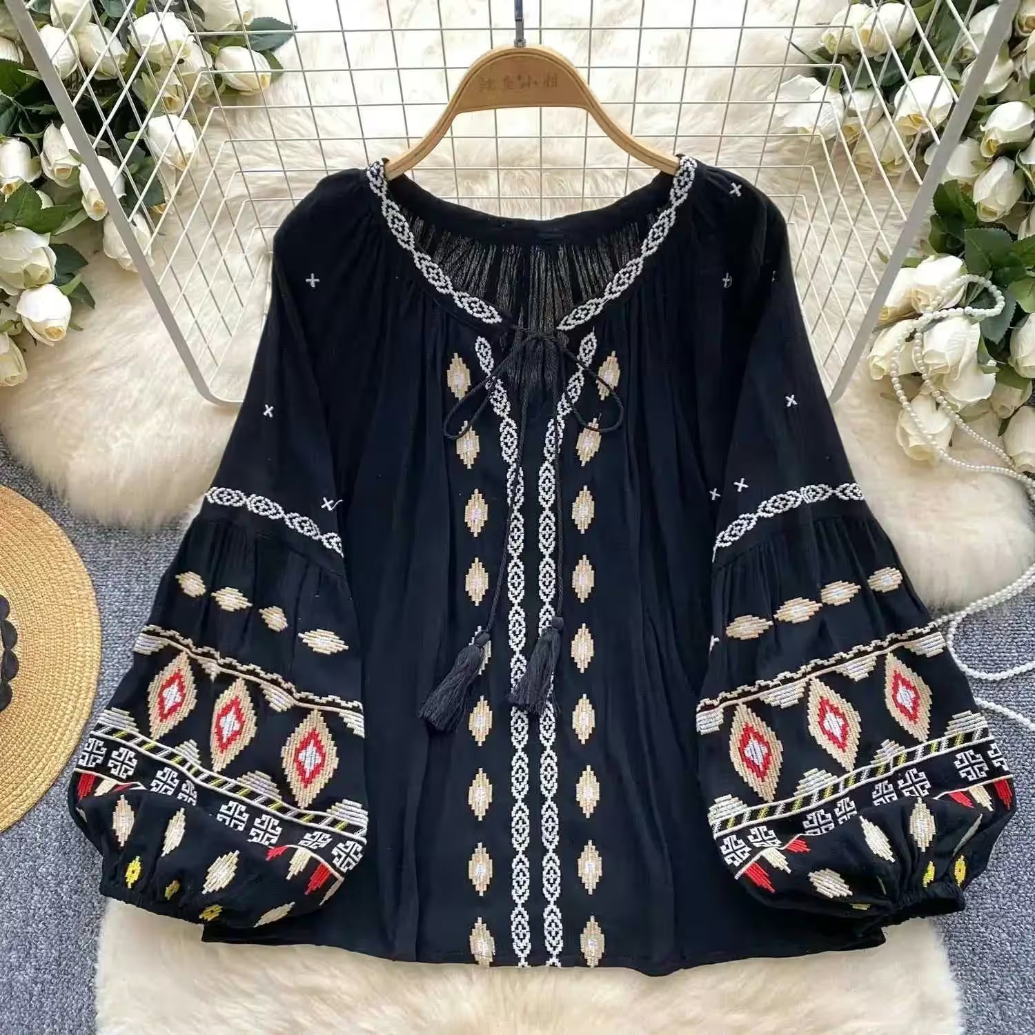 Chic Casual Puff Embroidered Lantern Sleeve Long - Women's Fashion - View 7