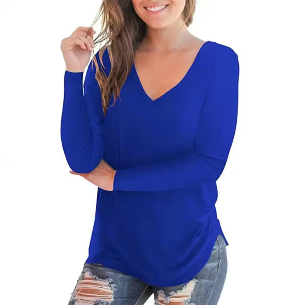 The New V-collar Long-Sleeved T-shirt - Women's Fashion - View 8