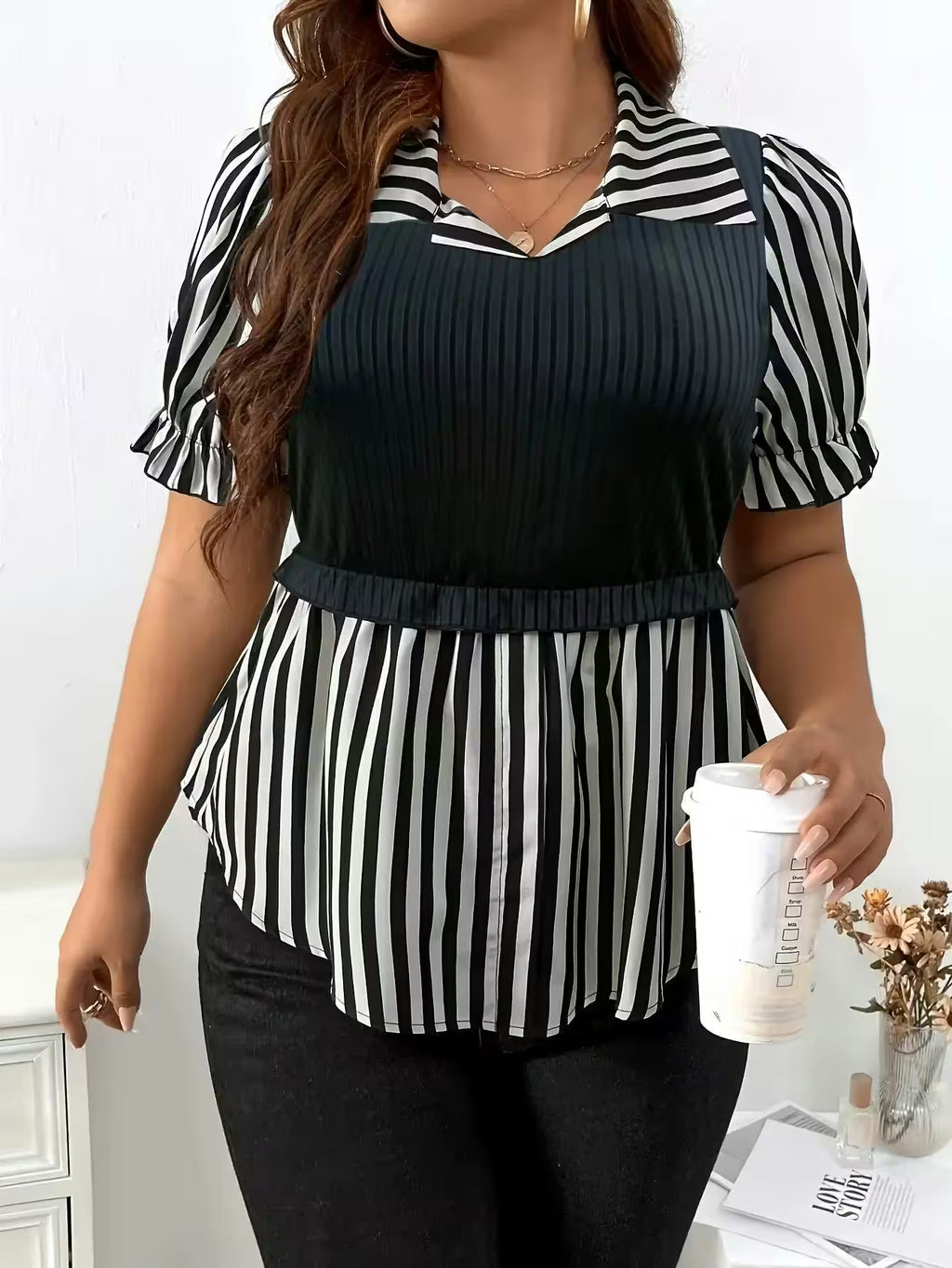 Plus Size Fashion Elegant Black Top - Women's Fashion - View 4