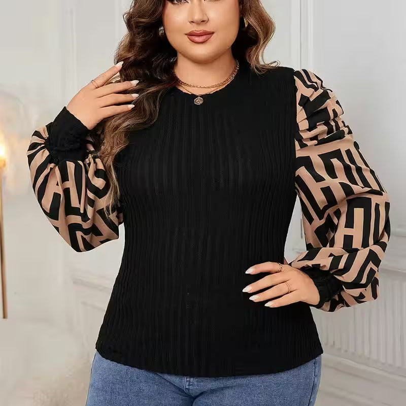 Plus Size Patchwork T-Shirt Chiffon - Women's Fashion - View 3