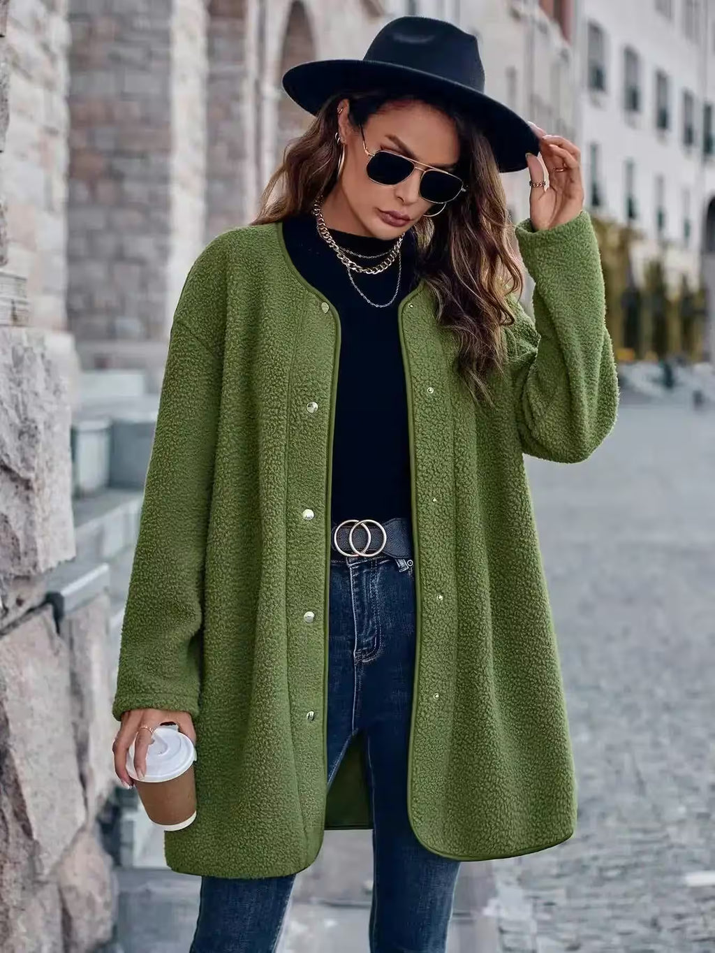 Casual Solid Color Neck Long Sleeved Jacket - Flair Feminine
