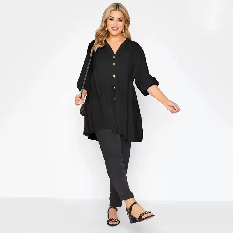 Plus Size Button Down Elegant Spring Autumn Tunic Tops - Additional View 4