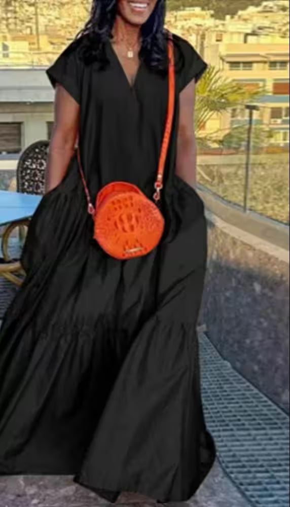 Plus Size Bohemian Dress Solid Color Casual - Additional View 5